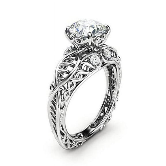 HeartsAndYou 2ct Round Cut Moissanite Engagement Ring for Women 18k White Gold over Silver Stylish Vintage Inspired