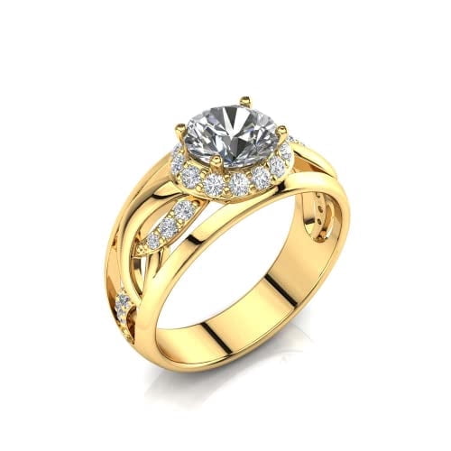 HeartsAndYou 2ct Round Cut Moissanite Engagement Ring for Women 18k Yellow Gold over Silver Halo Unique