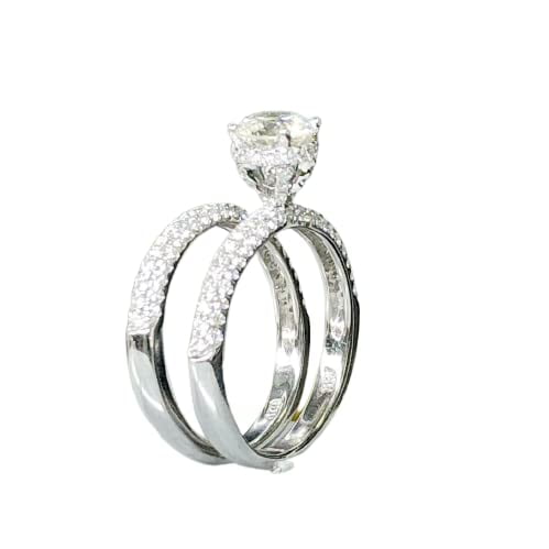 HeartsAndYou 2ct Round Cut Moissanite Engagement Ring for Women Hidden Halo Bridal Set 18k White Gold Over Silver