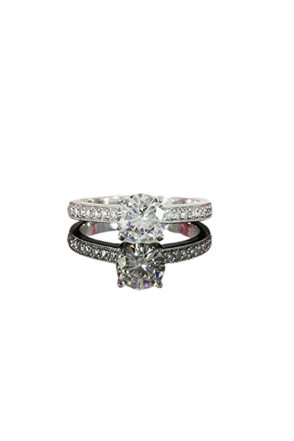 2ct Round Cut Moissanite Tension Set Solitaire Engagement Ring for Women 18k White Gold over Silver