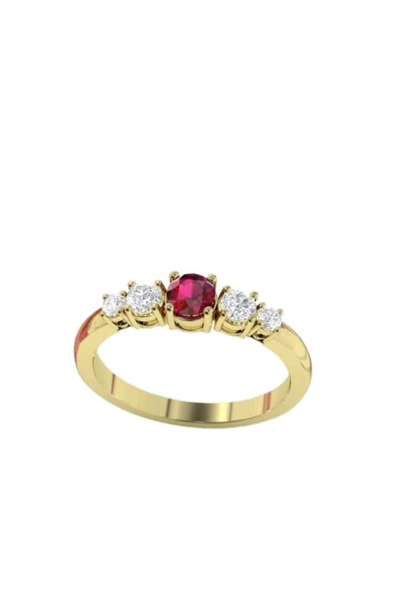 2ct Round Cut Natural Garnet Ring 14k SOLID Yellow Gold Five Stone Moissanite