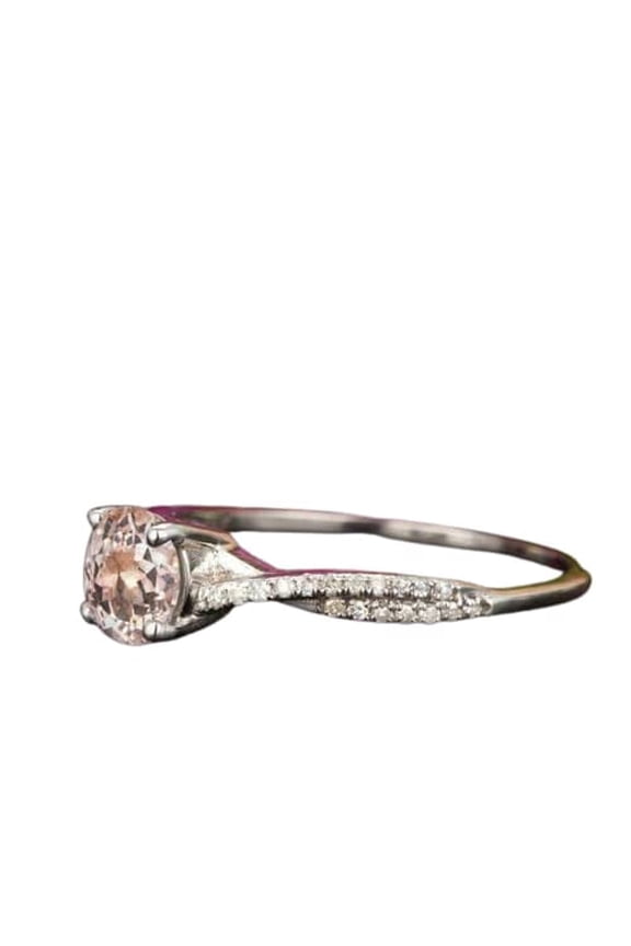 2ct Round Cut Natural Morganite Ring 14k SOLID White Gold & Moissanite Accent