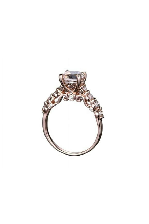2ct Round Cut Natural Peach Morganite Moissanite Accent Ring 14k SOLID Rose Gold