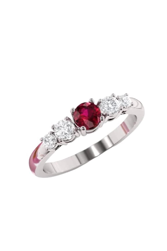 2ct Round Cut Natural Red Garnet Ring 14k SOLID White Gold Five Stone Moissanite