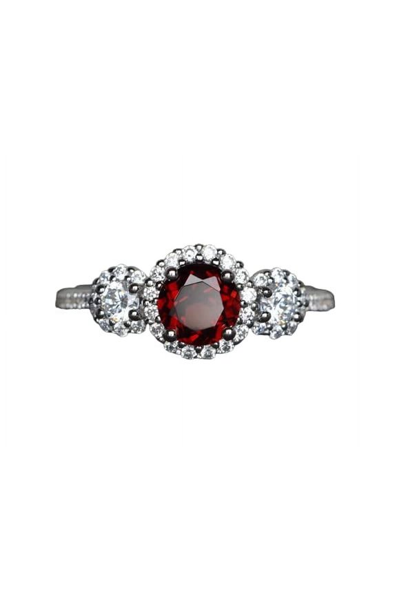 2ct Round Cut Natural Red Garnet Ring 14k SOLID White Gold Trilogy & Moissanite