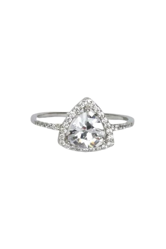 2ct Trillion Cut Moissanite Accents Halo Engagement Ring for Women 18k White Gold over Silver