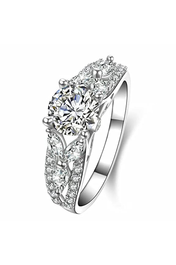 3.2ct Round Moissanite Engagement Ring for Women Solitaire Art Deco Shank 18k White Gold over Silver