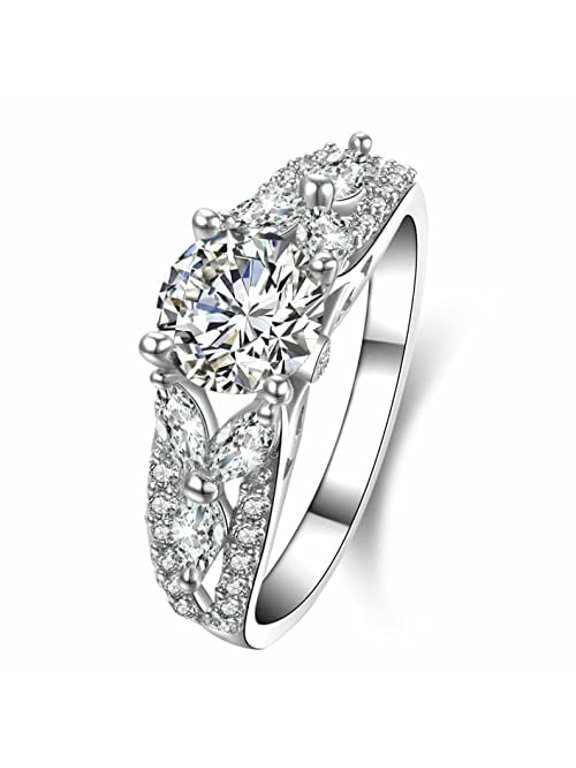3.2ct Round Moissanite Engagement Ring for Women Solitaire Art Deco Shank 18k White Gold over Silver