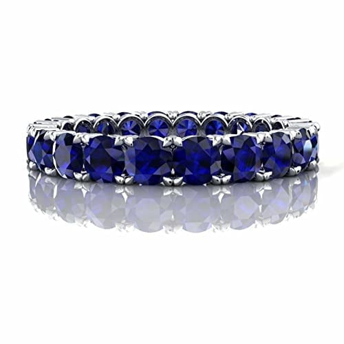 HeartsAndYou 3.3ct Natural Blue Sapphire Wedding Band Iced Full Eternity 14k SOLID White Gold