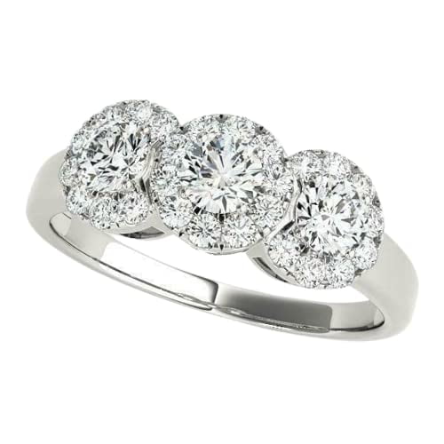 HeartsAndYou 3.3ct Round Cut Moissanite Floral Halo Trilogy Engagement Ring for Women 18k White Gold over Silver