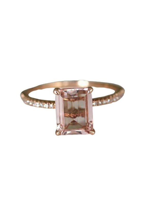 3.5ct Emerald Cut Natural Morganite & Moissanite Collar Ring 14k SOLID Rose Gold