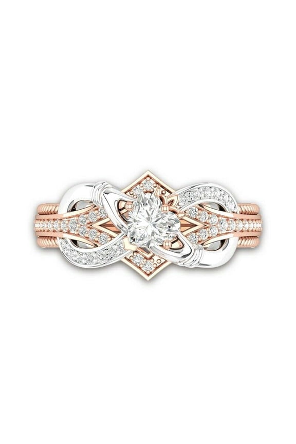 3.5ct Heart Moissanite Infinity Claddagh Engagement Ring for Women Dual Tone 18k Gold over Silver