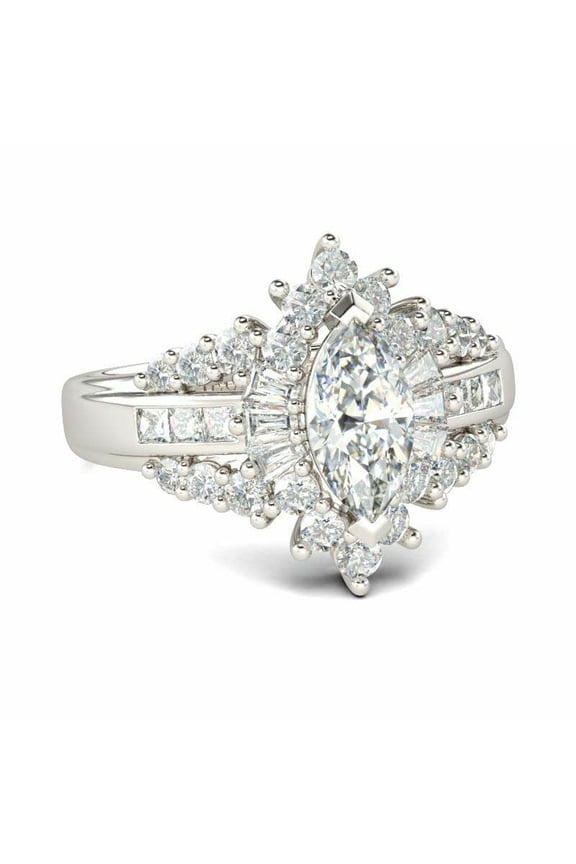3.5ct Marquise Moissanite Halo Gatsby Cocktail Engagement Ring for Women 18k White Gold over Silver