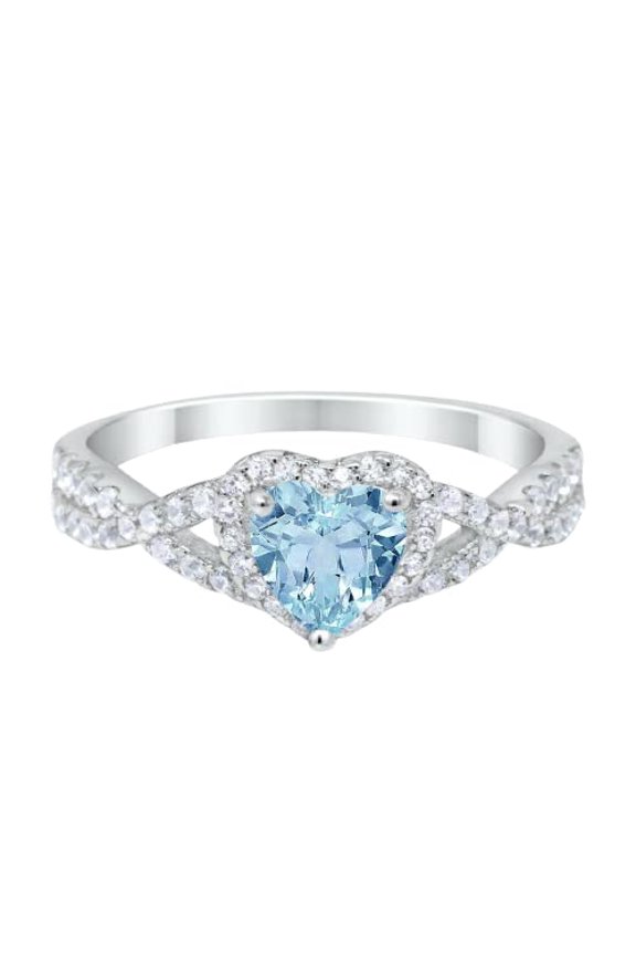 3.5ct Natural Blue Aquamarine Split Band Engagement Ring 14k SOLID White Gold