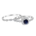 thumbnail image 1 of HeartsAndYou 3.5ct Natural Blue Sapphire Bridal Set Stylish Band Rings 14k SOLID White Gold, 1 of 9