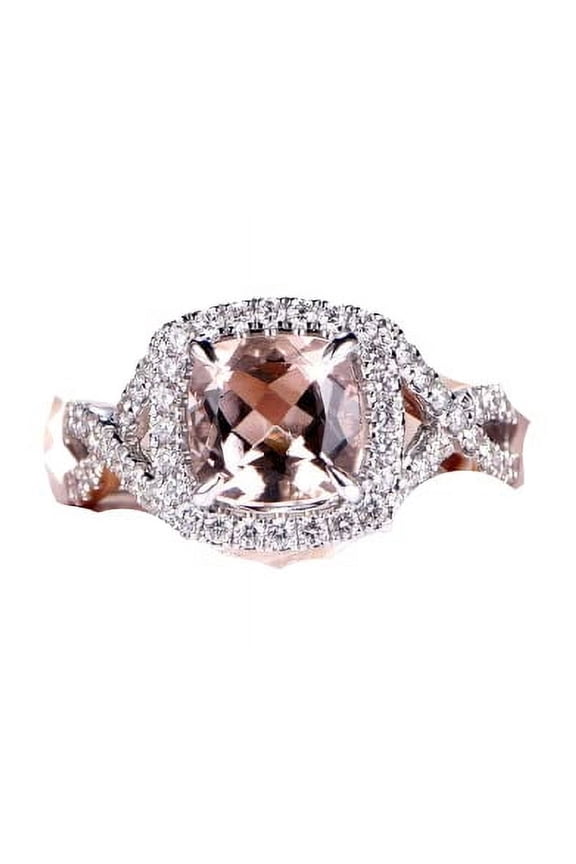 3.5ct Natural Morganite Diamond Ring Twist Shank Halo 100% 14k SOLID White Gold