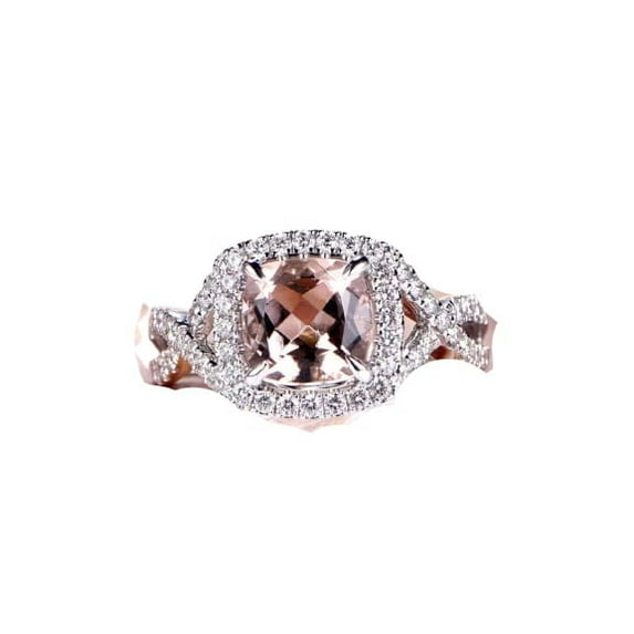 HeartsAndYou 3.5ct Natural Morganite Diamond Ring Twist Shank Halo 100% 14k SOLID White Gold