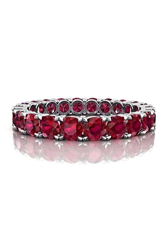 3.5ct Natural Pink Ruby Wedding Band Iced Full Eternity 14k SOLID White Gold