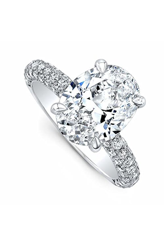 3.5ct Oval Cut Moissanite Accent Ice Solitaire Engagement Ring for Women 18k White Gold over Silver Stylish