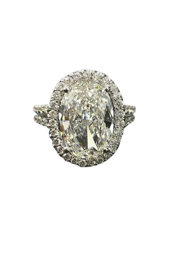 3.5ct Oval Cut Moissanite Halo Split Shank Engagement Ring for Women 18k White Gold over Silver Stylish