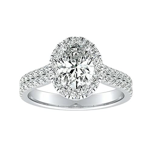 HeartsAndYou 3.5ct Oval Cut Moissanite Halo Two Row Accent Engagement Ring for Women 18k White Gold over Silver