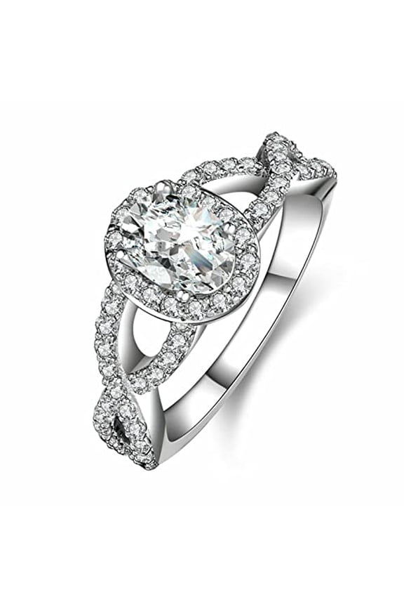 3.5ct Oval Cut Moissanite Twist Infinity Shank Solitaire Ring 18k White Gold over Silver