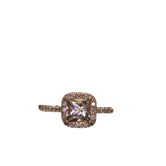 HeartsAndYou 3.5ct Princess Cut Natural Morganite & Moissanite Halo Ring 14k SOLID Rose Gold
