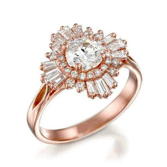 HeartsAndYou 3.5ct Round Cut Moissanite Engagement Ring for Women Sunburst Ballerina 18k Rose Gold over Silver