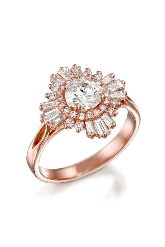 3.5ct Round Cut Moissanite Engagement Ring for Women Sunburst Ballerina 18k Rose Gold over Silver