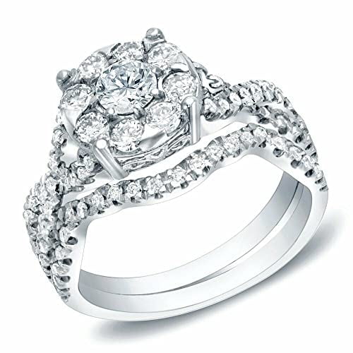HeartsAndYou 3.5ct Round Cut Moissanite Halo Vintage Inspired Ring Band Bridal Set 18k White Gold Over Silver