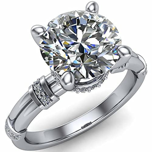 HeartsAndYou 3.5ct Round Cut Moissanite Stylish Solitaire Hidden Halo Ring 18k White Gold over Silver