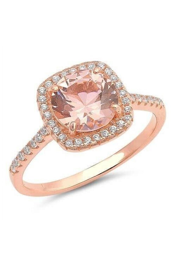 3.5ct Round Cut Natural Peach Morganite Moissanite Halo Ring 14k SOLID Rose Gold