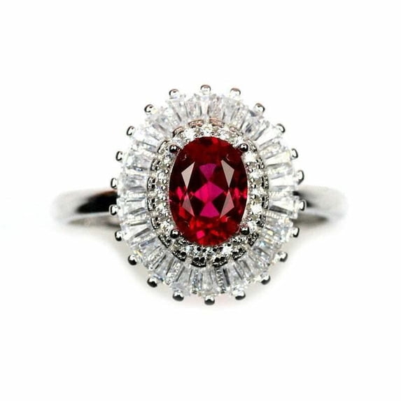 HeartsAndYou 3.7ct Natural Ruby & Diamond Engagement Ring Halo Cocktail 14k SOLID White Gold