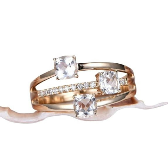 HeartsAndYou 3 Stone Split Shank Engagement Ring for Women 2ct Cushion Cut Moissanite 18k Rose Gold over Silver