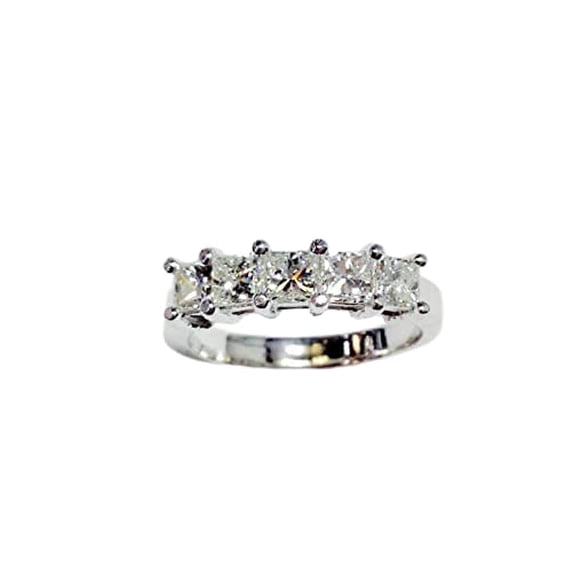 HeartsAndYou 3ct Asscher Cut Moissanite Five Stone Engagement Ring for Women 18k White Gold over Silver