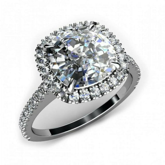 HeartsAndYou 3ct Cushion Cut Moissanite Halo Cocktail Engagement Ring for Women 18k White Gold over Silver