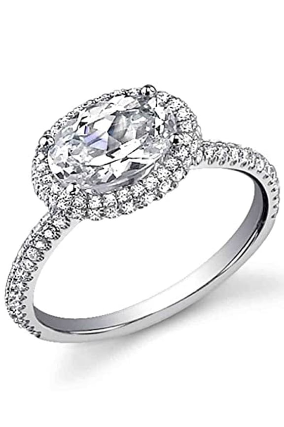 3ct East West Oval Cut Moissanite Accent Halo Engagement Ring for Women 18k White Gold over Silver