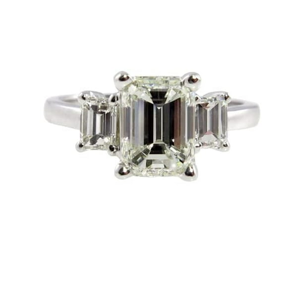 HeartsAndYou 3ct Emerald Cut Moissanite Classic Trilogy Engagement Ring for Women 18k White Gold over Silver