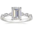 thumbnail image 1 of HeartsAndYou 3ct Emerald Moissanite Engagement Ring for Women 18k White Gold over Silver Vintage Inspired Accent Solitaire, 1 of 5