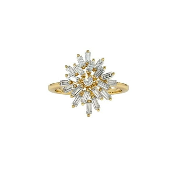 HeartsAndYou 3ct Engagement Ring for Women Baguette Cut Moissanite Floral Sunburst 18k Yellow Gold over Silver
