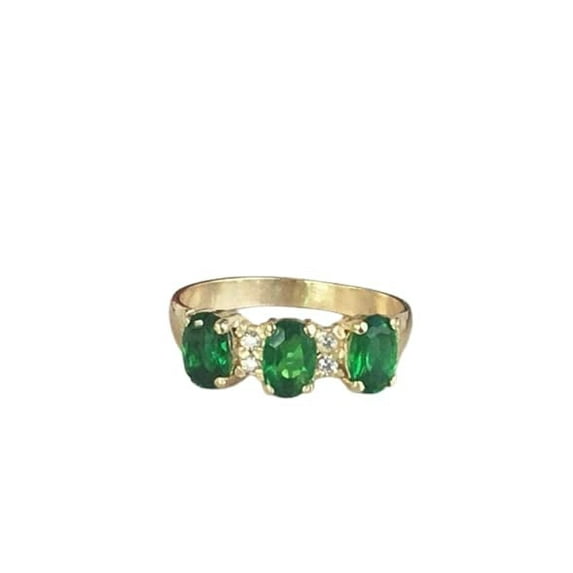 HeartsAndYou 3ct Engagement Ring for Women Oval Cut Emerald Three Stone and Moissanite 18k Yellow Gold over Silver