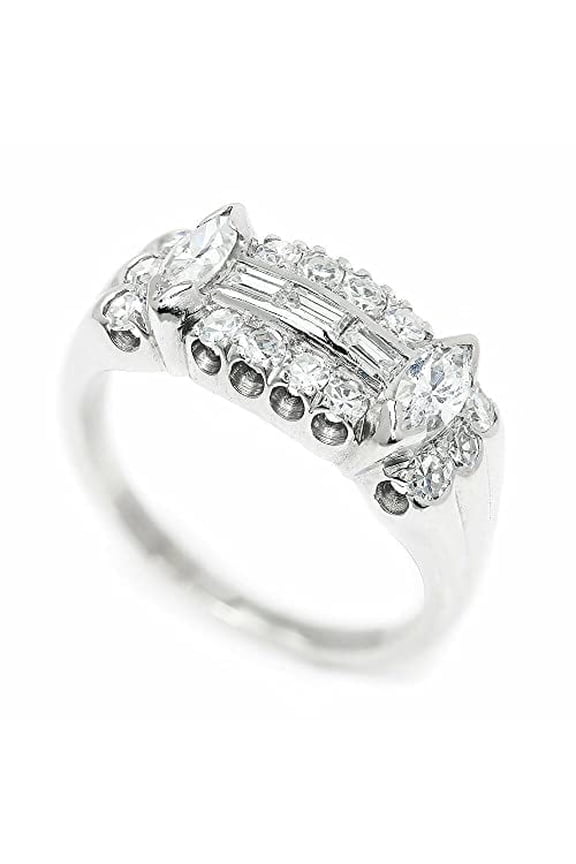 3ct Marquise Cut Moissanite Art Deco Edwardian Engagement Ring for Women 18k White Gold over Silver