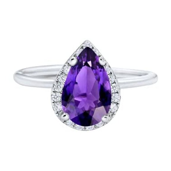 HeartsAndYou 3ct Natural Amethyst & Diamond Ring Halo Minimalist 100% 14k SOLID White Gold