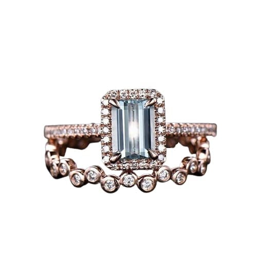 HeartsAndYou 3ct Natural Blue Aquamarine Bridal Set Engagement Ring 100% 14k SOLID Rose Gold