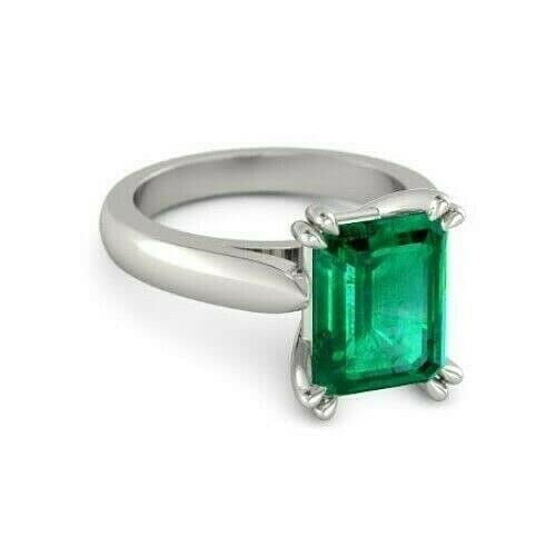 HeartsAndYou 3ct Natural Emerald Classic Solitaire Engagement Ring 100% 14k SOLID White Gold