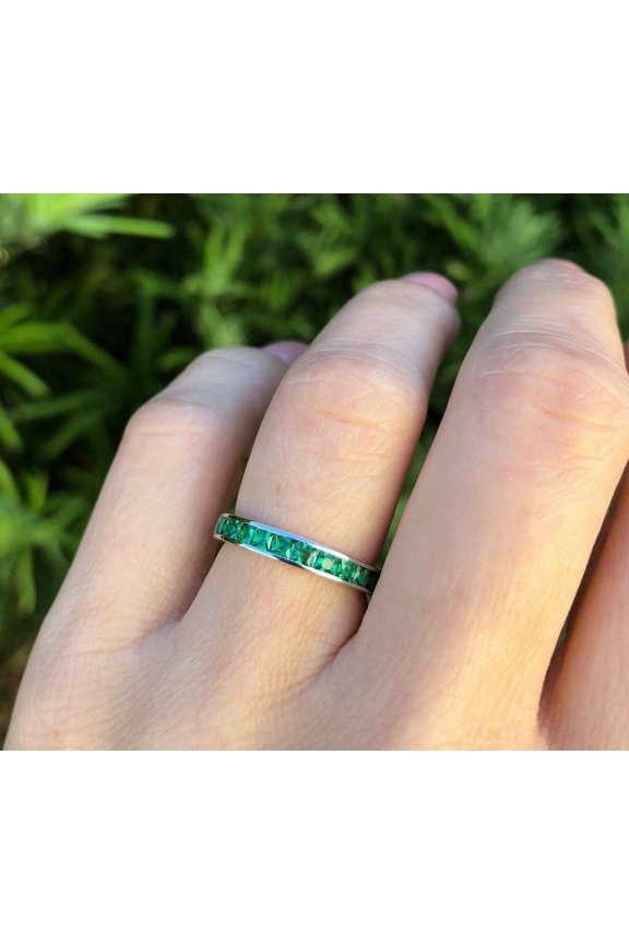 3ct Natural Green Emerald Channel Set Wedding Band 100% 14k SOLID White Gold