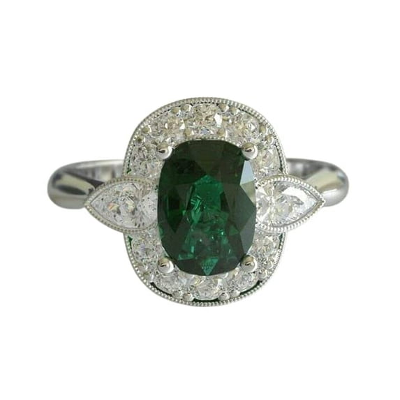 HeartsAndYou 3ct Natural Green Emerald & Diamond Engagement Ring Halo 14k SOLID White Gold