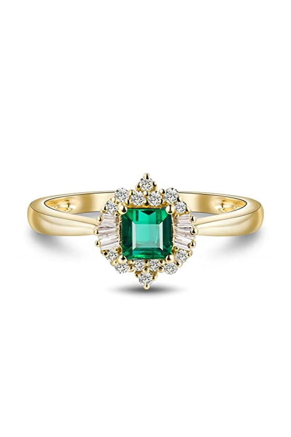 3ct Natural Green Emerald Sunburst Halo Engagement Ring 14k SOLID Yellow Gold