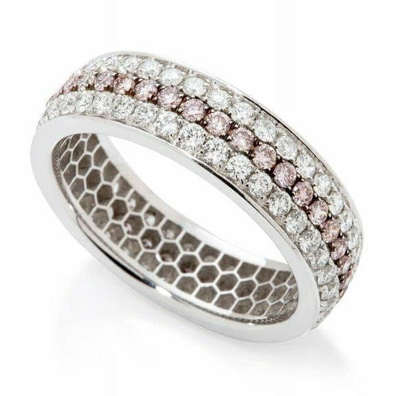 HeartsAndYou 3ct Natural Morganite & Diamond Three Row Eternity Wed Band 14k SOLID White Gold