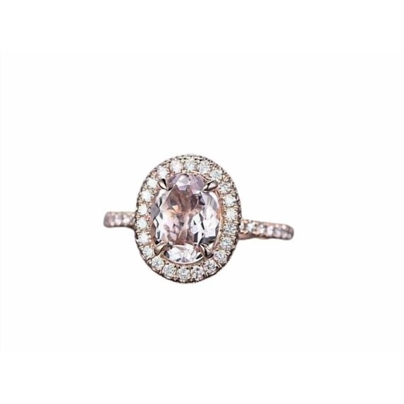 HeartsAndYou 3ct Natural Peach Morganite Engagement Ring 14k SOLID Rose Gold Halo Solitaire